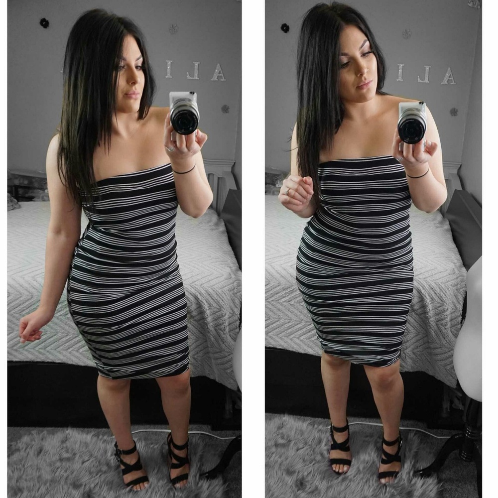 strapless striped tube dress